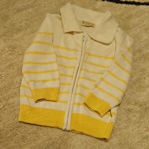 Striped Zip-Up Sweater Jacket in White & Yellow - Kids